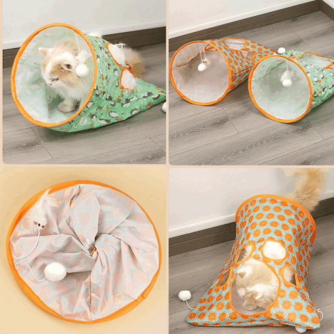 Tunel interactiv pentru pisici, jucarie cu bila de plus si soricel, material rezistent [6]