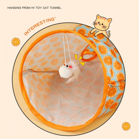 Tunel interactiv pentru pisici, jucarie cu bila de plus si soricel, material rezistent [2]