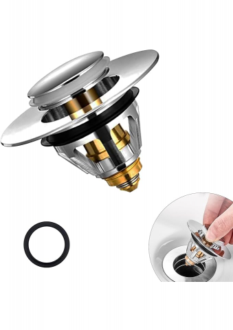 Casă, Grădină & Bricolaj - Ventil Universal pentru Chiuvetă, Dop Pop-Up din Inox cu Sită Anti-Înfundare, Compatibil 34–38 mm, Instalare Rapidă, 2-în-1 Filtru și Dop