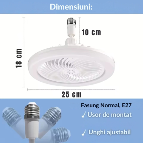 Ventilator de tavan cu lumina LED alimentare la dulie E27 25 cm cu telecomanda pentru dormitor [1]