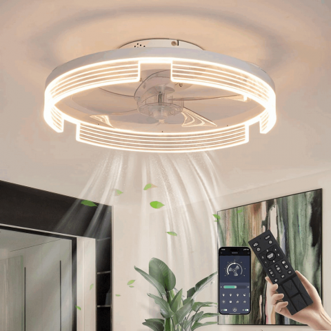 Ventilator de tavan inteligent alb cu LED inclus si telecomanda, LED 30W, 6 trepte de viteza, dimabila 3000-6000K, Caneoe, alb, 13DD