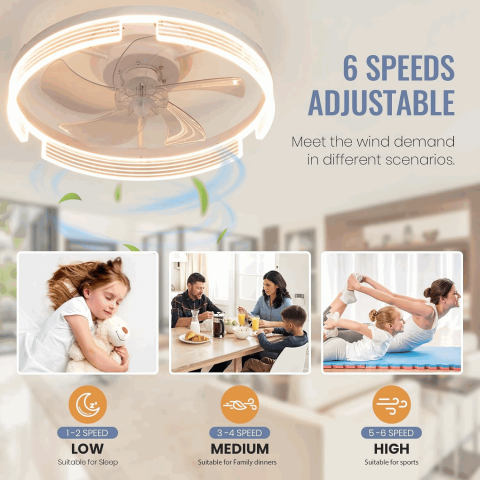 Ventilator de tavan inteligent alb cu LED inclus si telecomanda, LED 30W, 6 trepte de viteza, dimabila 3000-6000K, Caneoe, alb, 13DD [4]