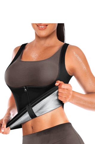 Sport & Travel - Vesta dama din neopren, pentru slabit, efect de sauna, cu fermoar, Cimkiz, negru, Marimea 3XL