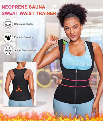 Vesta neopren femei pentru slabit si modelare corporala cu fermoar, Negru, XL [1]