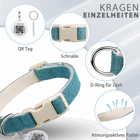 Zgarda pentru Câine cu Etichetă QR Code, personalizata, marime M, culoare albastru, ZM0F [3]
