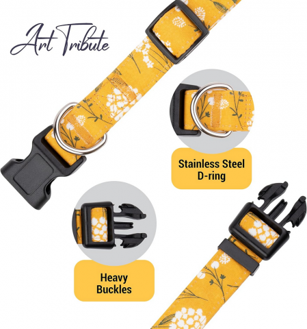 Zgarda pentru caini de talie mica, model Yellow Spring, confortabila, rezistenta si cu design floral, galben, marime S [3]