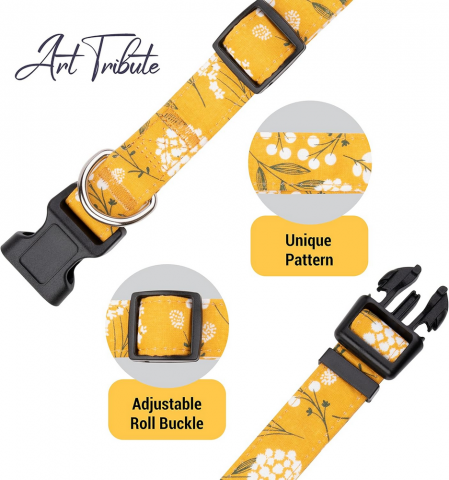 Zgarda pentru caini de talie mica, model Yellow Spring, confortabila, rezistenta si cu design floral, galben, marime S [2]