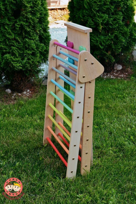 Triunghi pikler cu rampa de catarare din lemn, multicolor, Montessori [6]