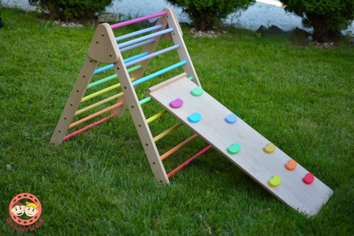 Triunghi pikler cu rampa de catarare din lemn, multicolor, Montessori [5]