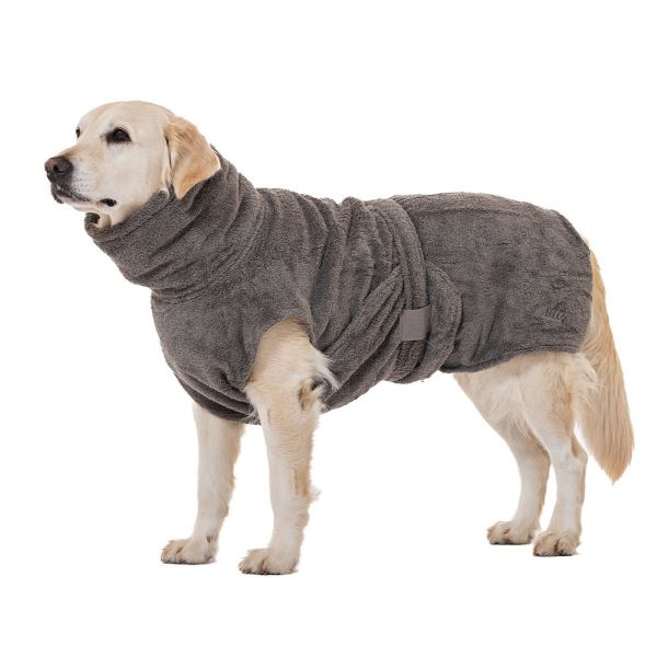 Halat de baie pentru caini - din bumbac BIO - organic - culoare STONE GREY - diverse marimi [2]