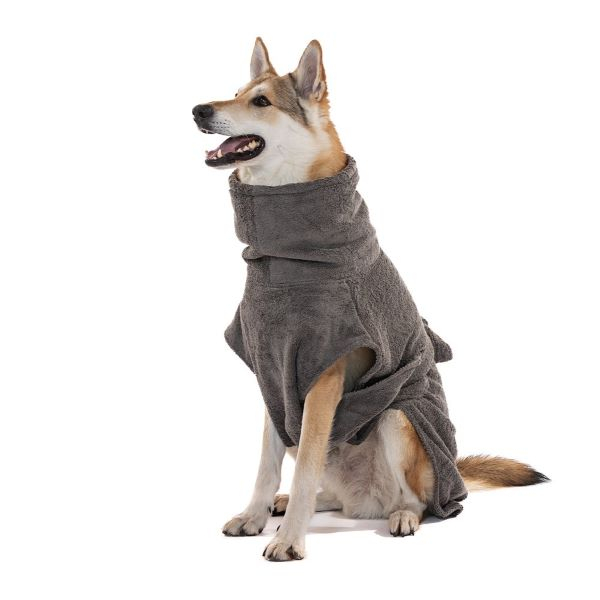 Halat de baie pentru caini - din bumbac BIO - organic - culoare STONE GREY - diverse marimi [6]