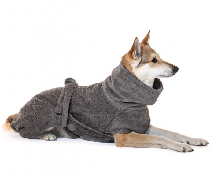 Halat de baie pentru caini - din bumbac BIO - organic - culoare STONE GREY - diverse marimi [5]