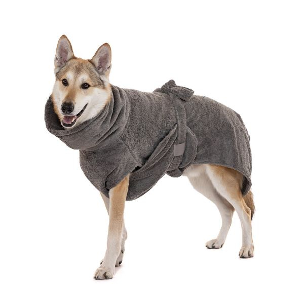 Halat de baie pentru caini - din bumbac BIO - organic - culoare STONE GREY - diverse marimi [7]