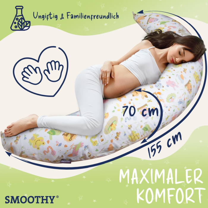 Pernă de alăptare - pozitionare pentru mama SMOOTHY® XXL Premium pentru dormit pe o parte - husa din bumbac - umplutura cu perle EPS [4]