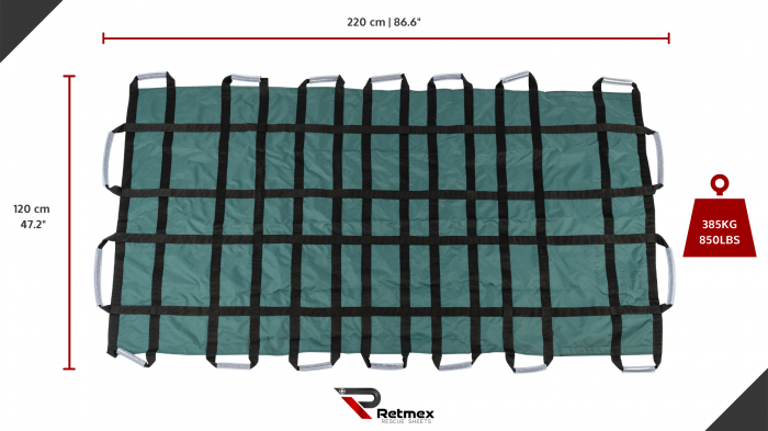 Prelata (cearceaf) de evacuare RETMEX model Bariatrici - material Poliester + PU - 120x220 cm - pana la 385 Kg - inclusiv geanta [2]
