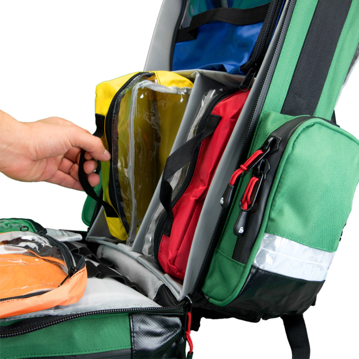 Rucsac medic pentru ambulanta PRO RED din TeflonSHIELD - impermeabil - 48x40x20 cm - cu fermoar si 5 module [12]