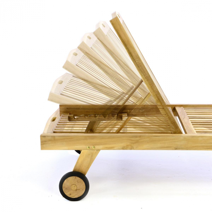 Sezlong pliabil Divero din lemn de TEAK 200x57x34 cm - pliabil cu roti [4]