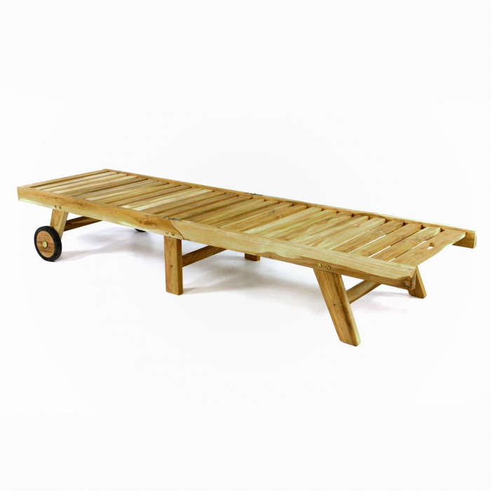 Sezlong pliabil Divero din lemn de TEAK 200x57x34 cm - pliabil cu roti [6]