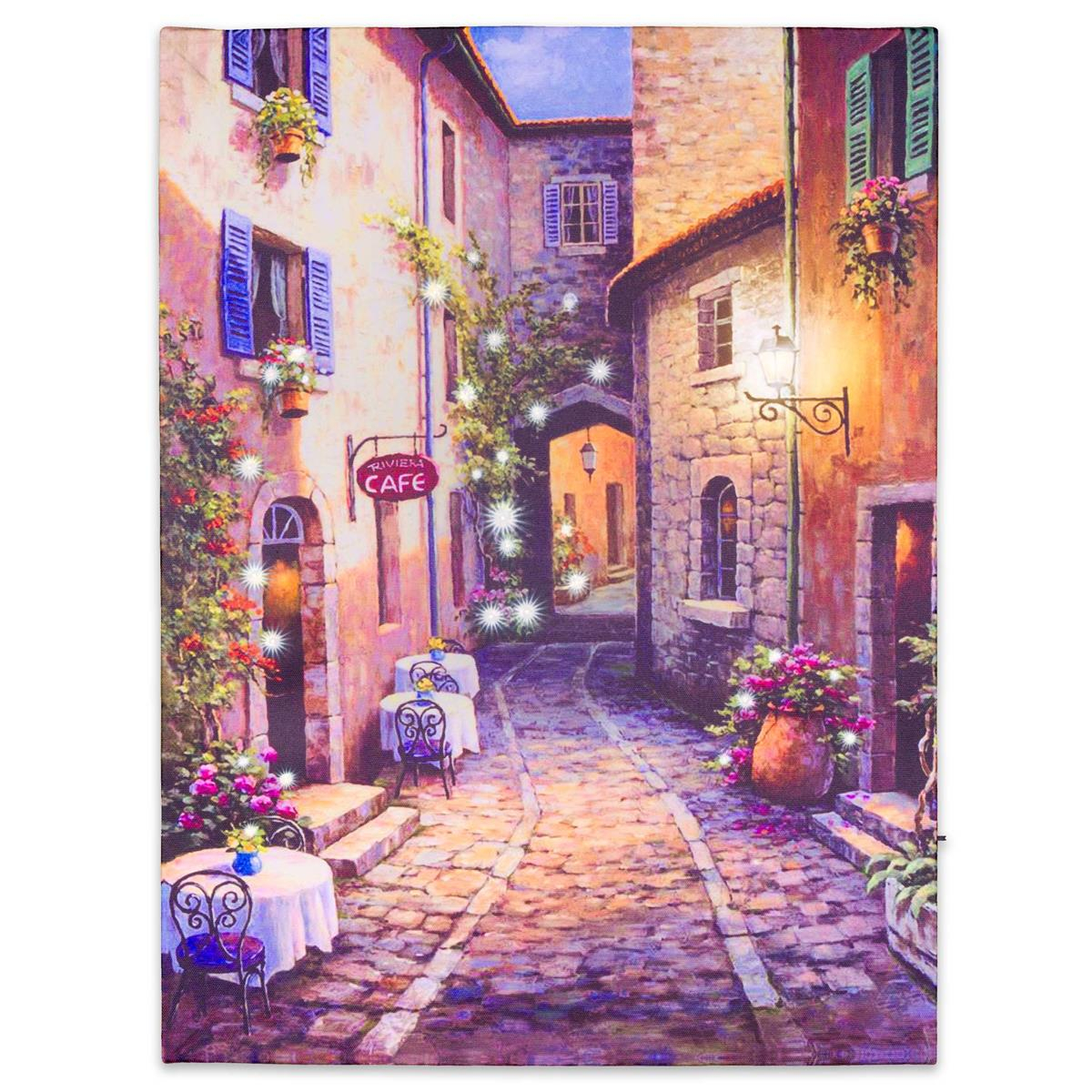 Tablou iluminat 31 leduri fibra cu timer - 30x40cm - print digital pe canvas - alee oras vechi [3]