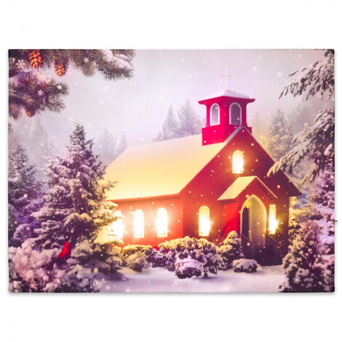 Tablou iluminat 6 leduri cu timer - 30x40cm - print digital pe canvas - capela rosie iarna [3]
