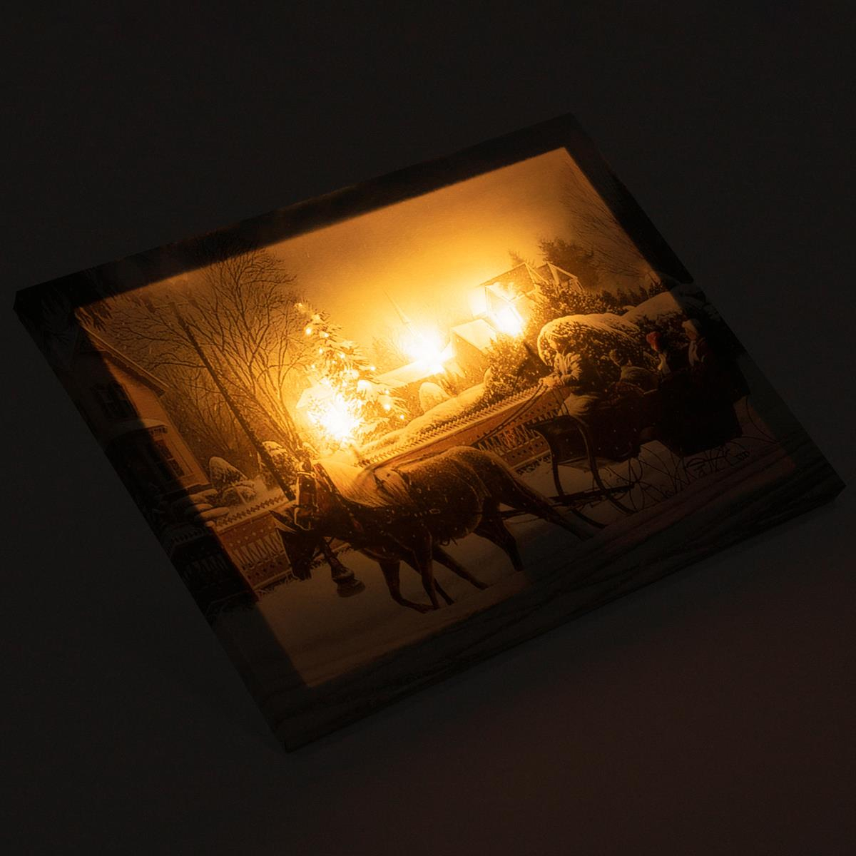 Tablou iluminat cu 3 leduri cu timer - 30x40cm - print digital pe canvas - Sanie trasa de cai [3]