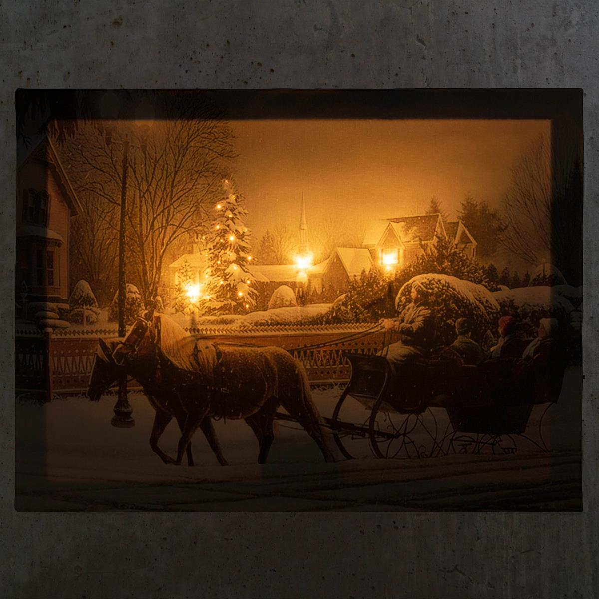 Tablou iluminat cu 3 leduri cu timer - 30x40cm - print digital pe canvas - Sanie trasa de cai [4]