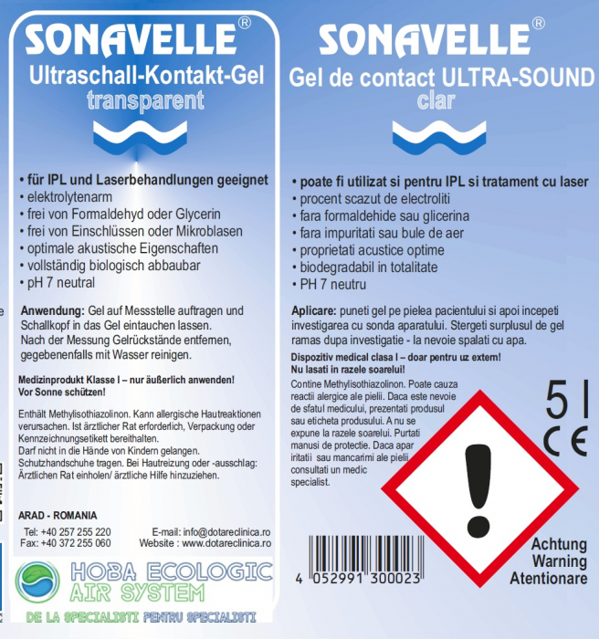 Ultrasound gel contact SONAVELLE transparent - diagnostic si terapie ( IPL si laser) 5 L [2]