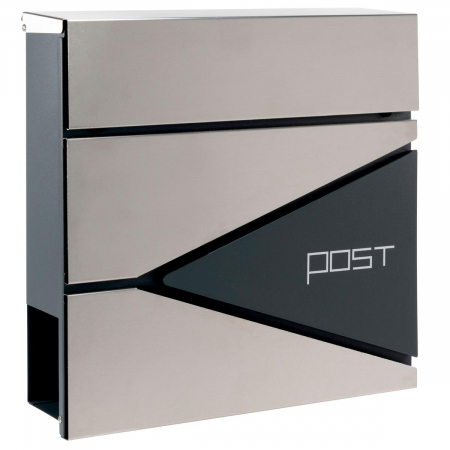 GRADINA - TERASA - Cutie postala OLE cu locas pentru ziare - din tabla vopsit electrostatic- culoare antracit / silver - dimensiuni 37 x 36 x 10,5 cm