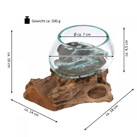 Bol din sticla pe suport din radacina de lemn - 18 x 14 x 10 cm - produs unica [5]