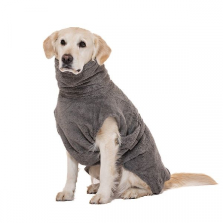 Halat de baie pentru caini - din bumbac BIO - organic - culoare STONE GREY - diverse marimi [2]