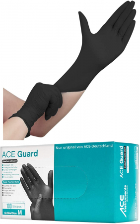 REDUCERI PRET - Manusi examinare ACE GUARD-nitril-culoare negru-EN374 si 455-diverse marimi-200 buc
