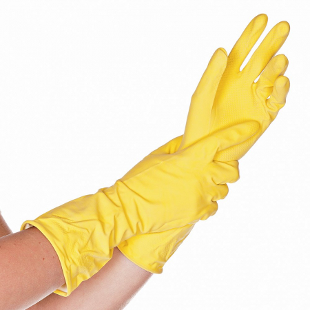 REDUCERI PRET - Manusi menaj BETTINA SOFT-din latex, interior cu fibre BBC 30 cm-diverse marimi-culoare galben-pereche