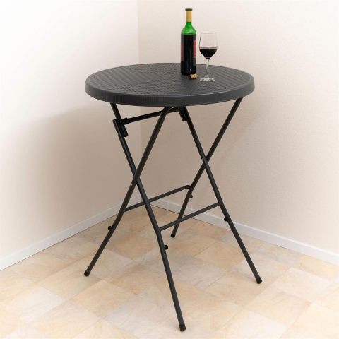 Mese si scaune pliabile - Masa inalta tip Bistro pliabila - 80x80x110 cm - rotunda ABS antracit - ratan look