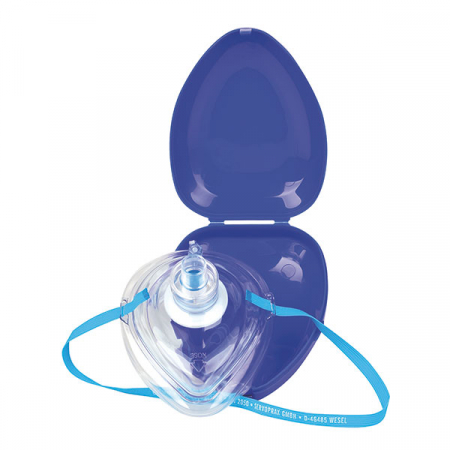 PRIM AJUTOR - Masca respiratie gura la gura - Pocket Breezer - cutie CPR mask - albastru