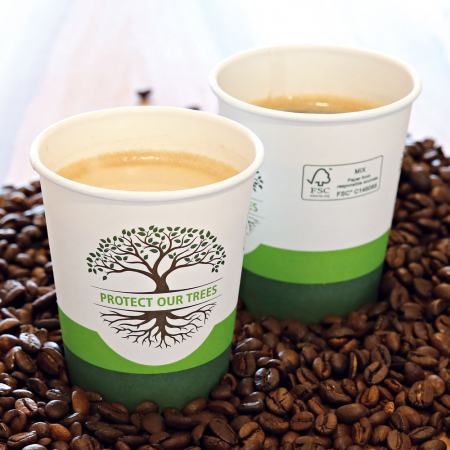 Ambalaje catering - Pahar cafea Bio NATURAL Protect TREE certificat FSC - 1 perete - din carton PLA-stratificat - 12 oz, 300ml, 8cm - 50 buc