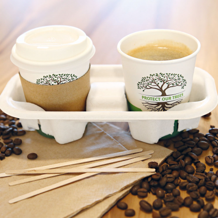 Ambalaje catering - Pahar cafea Bio NATURAL Protect TREE certificat FSC - 1 perete - din carton PLA-stratificat - 12 oz, 300ml, 9cm - 50 buc