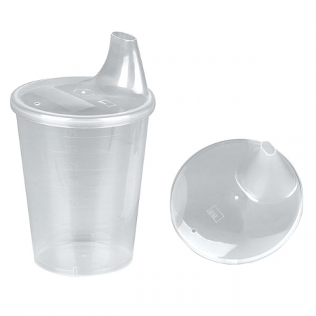 REDUCERI PRET - Pahar cu maner 250 ml si capac antiscurgere cu gura de 12mm - din plastic alb