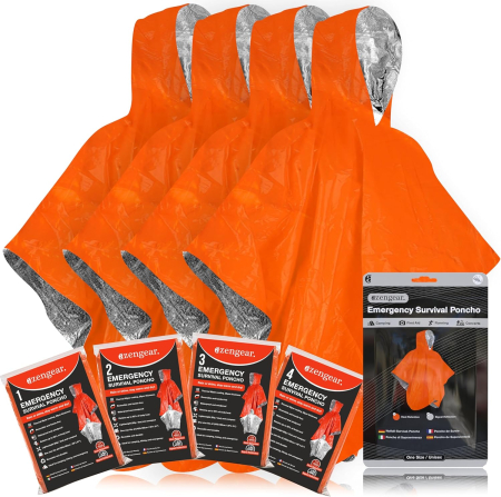 Echipament ambulanta - Patura hipotermie aZENGEAR tip poncho 2 fete argintiu/orange - din Mylar - impermeabila, cu gluga - rezistenta la vant, in Kit de salvare - 100x130 cm