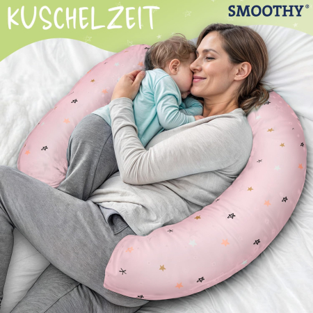 Obiecte de decor - Pernă de alăptare - pozitionare pentru mama SMOOTHY® XXL Premium pentru dormit pe o parte - husa din bumbac - umplutura cu perle EPS