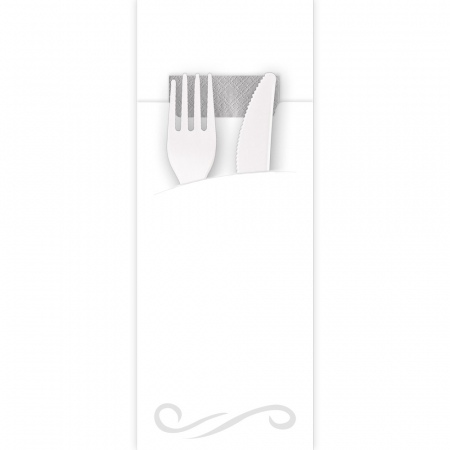 HORECA - Punga tacamuri CLASIC din FSC mix 20x8.5 cm - cu servetel gri  - culoare alb