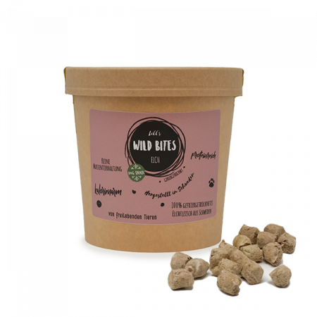 Recompense caini - Recompensa caine WILD BITES - 100% carne de elan liofilizata - produs in Suedia - 150g