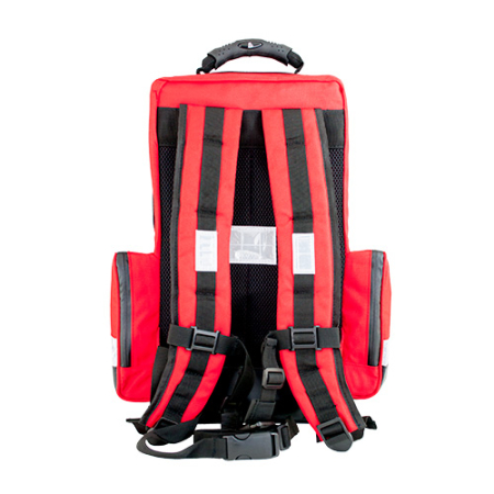 PRIM AJUTOR - Rucsac medic pentru ambulanta PRO RED din TeflonSHIELD - impermeabil - 48x40x20 cm - cu fermoar si 5 module
