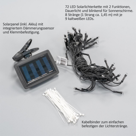 Snur luminos  72 LED pentru umbrela gradina - cu incarcare solara - [4]