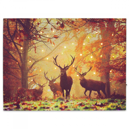 Tablou iluminat 30 leduri cu timer - 30x40cm - print digital pe canvas -  cerbi in padure [2]