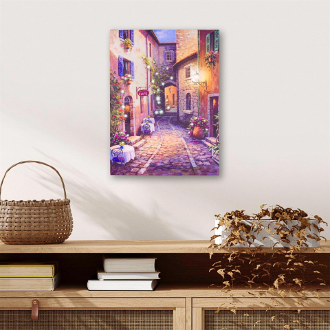 DECORATIUNI - Tablou iluminat 31 leduri fibra cu timer - 30x40cm - print digital pe canvas - alee oras vechi