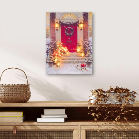 Tablou iluminat 6 leduri albe si 30 leduri fibra alb cald cu timer - 30x40cm - print digital pe canvas - Zi de Craciun [3]