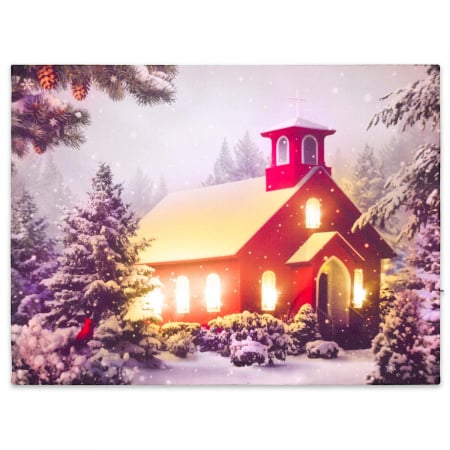 Tablou iluminat 6 leduri cu timer - 30x40cm - print digital pe canvas - capela rosie iarna [2]