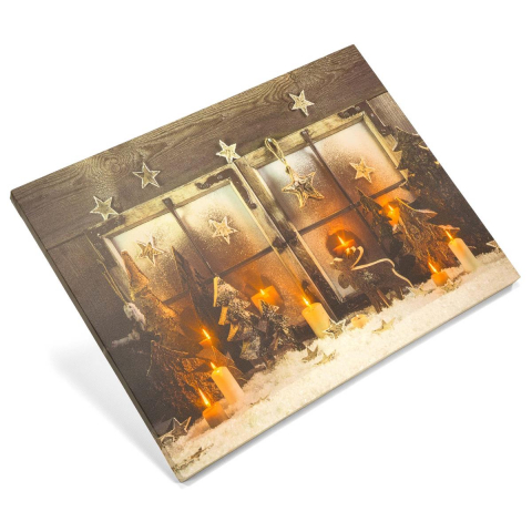 Tablou iluminat 9 leduri  efect lumanare cu timer - 30x40cm - print digital pe canvas - Fereastra X-mas [2]