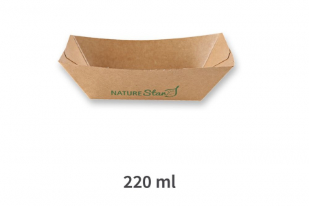Ambalaje catering - Tava mancare TASTY 12.5x8.5x3.8cm - hartie kraft impregnata PLA - 220 ml