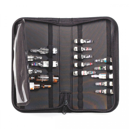 PRIM AJUTOR - Trusa pentru fiole AMPULLARIUM cu locas pt 34 buc - 1 2 5 10 ml - 245x125x45 mm - culoare burgund  piele ecologica